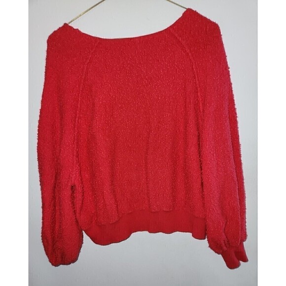 Free People Sz S Found My Friend Textured Sweater Red Balloon Sleeve - Picture 4 of 5